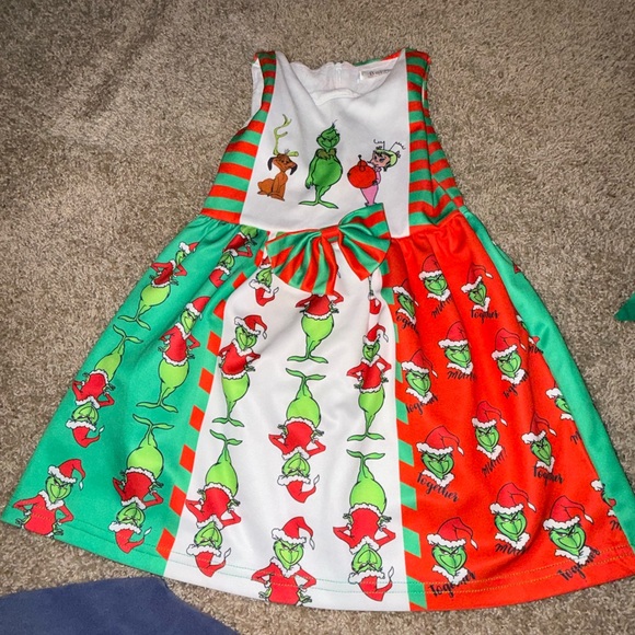 GRINCH CHRISTMAS GIRLS DRESS SZ Sm/Med 5-7 COLORFUL-ZIPPER BACK--BOW FRONT - Picture 2 of 11
